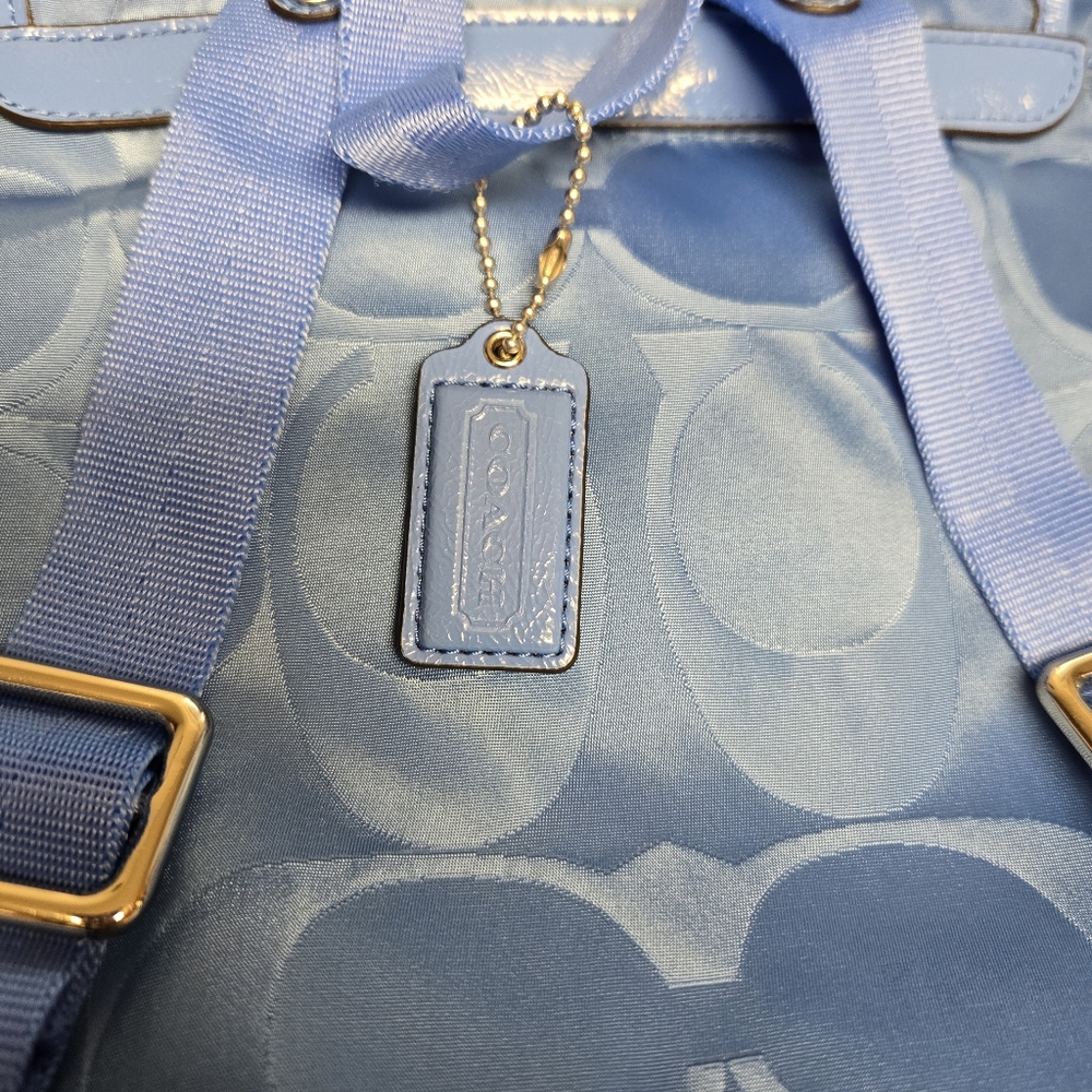 Coach Light Blue Signature Nylon Drawstring Backpack - Picture 14 of 16
